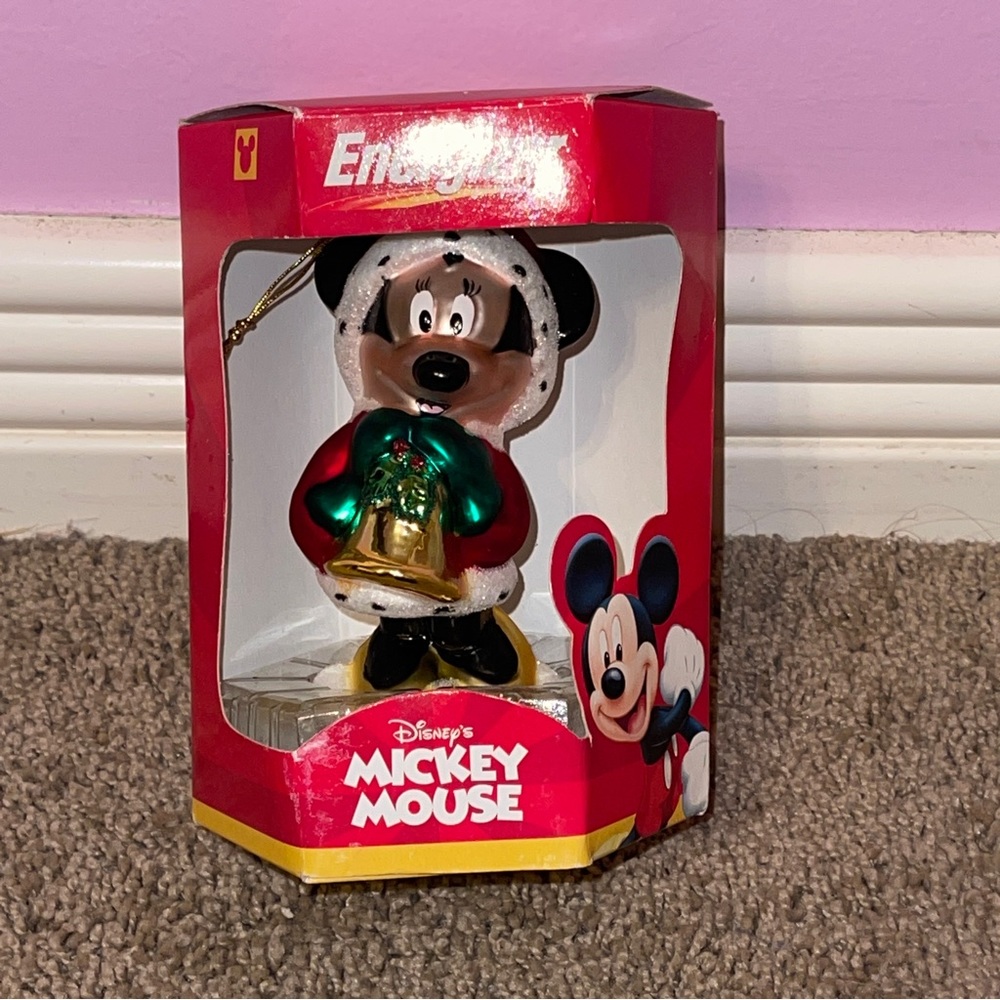Disney holiday Christmas Mickey minnie Mouse glass ornament energizer vintage